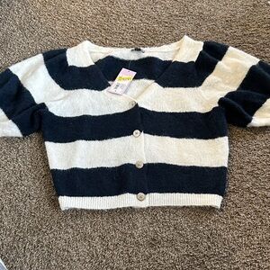 Wild Fable Black and Cream Striped Crop Cardigan